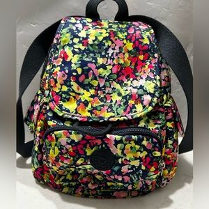Kipling Sweet Bouquet City Pack Mini Navy Blue Floral Backpack Travel Bag